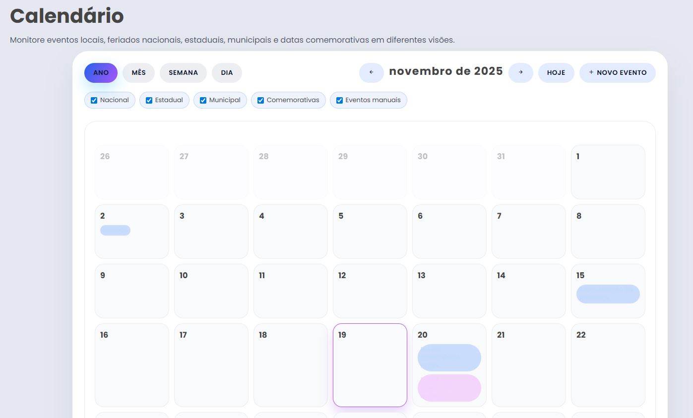 Tela de calendario